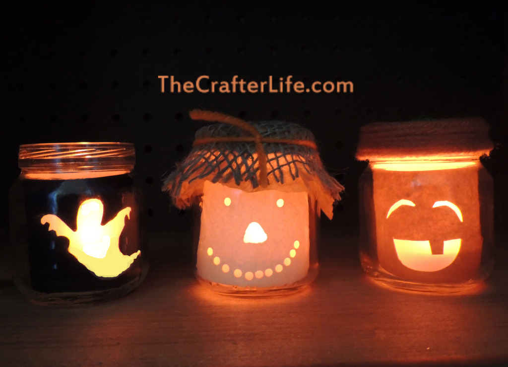 Scarecrow, Pumpkin, Ghost, Candle, Baby food jar